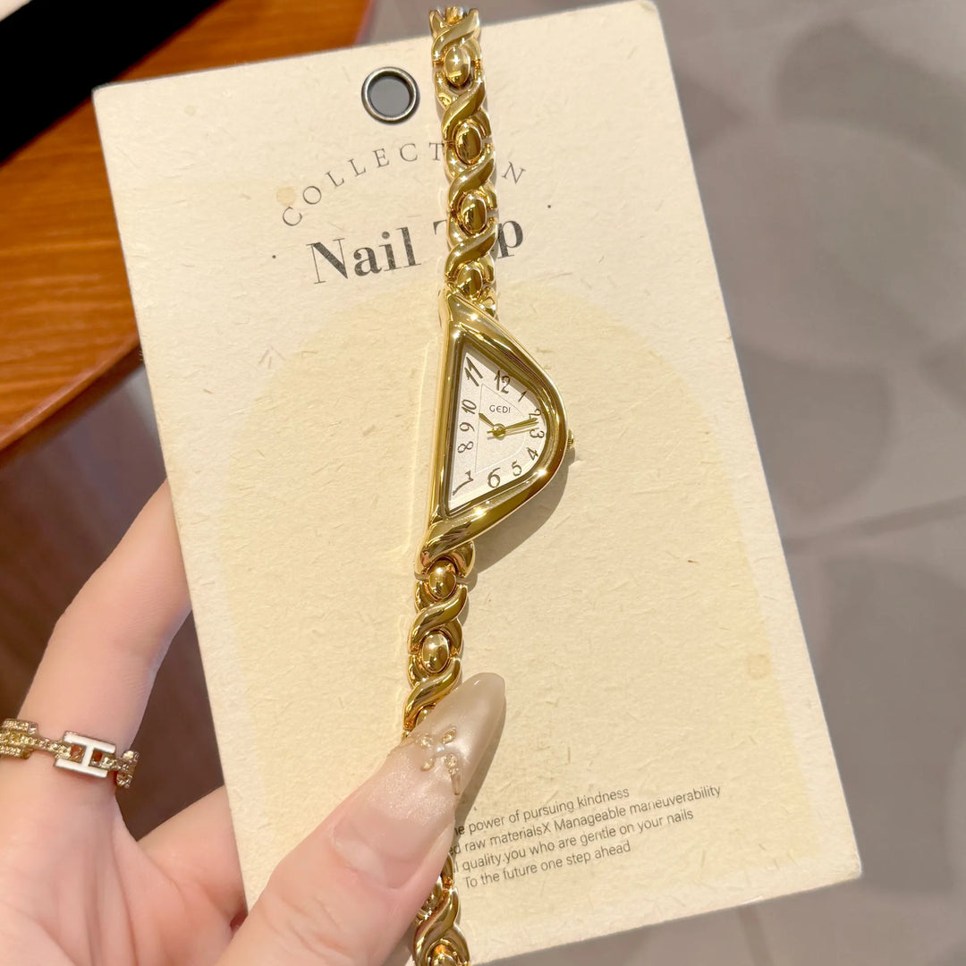 GEDI Unique Irregular Triangle Wrist Watch Women Fashion Creative Bracelet Quartz Watches Dress Lady Female Clock Silver Gold