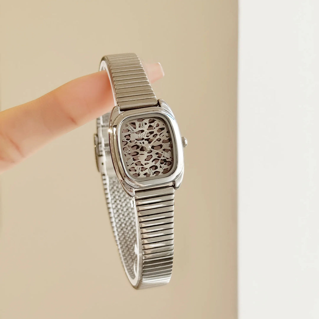 GEDI Vintage Women Watch Leopard Print Square Dial Gold Bracelet Retro Elegant Women's Wristwatch Waterproof Ladies Clock Gift
