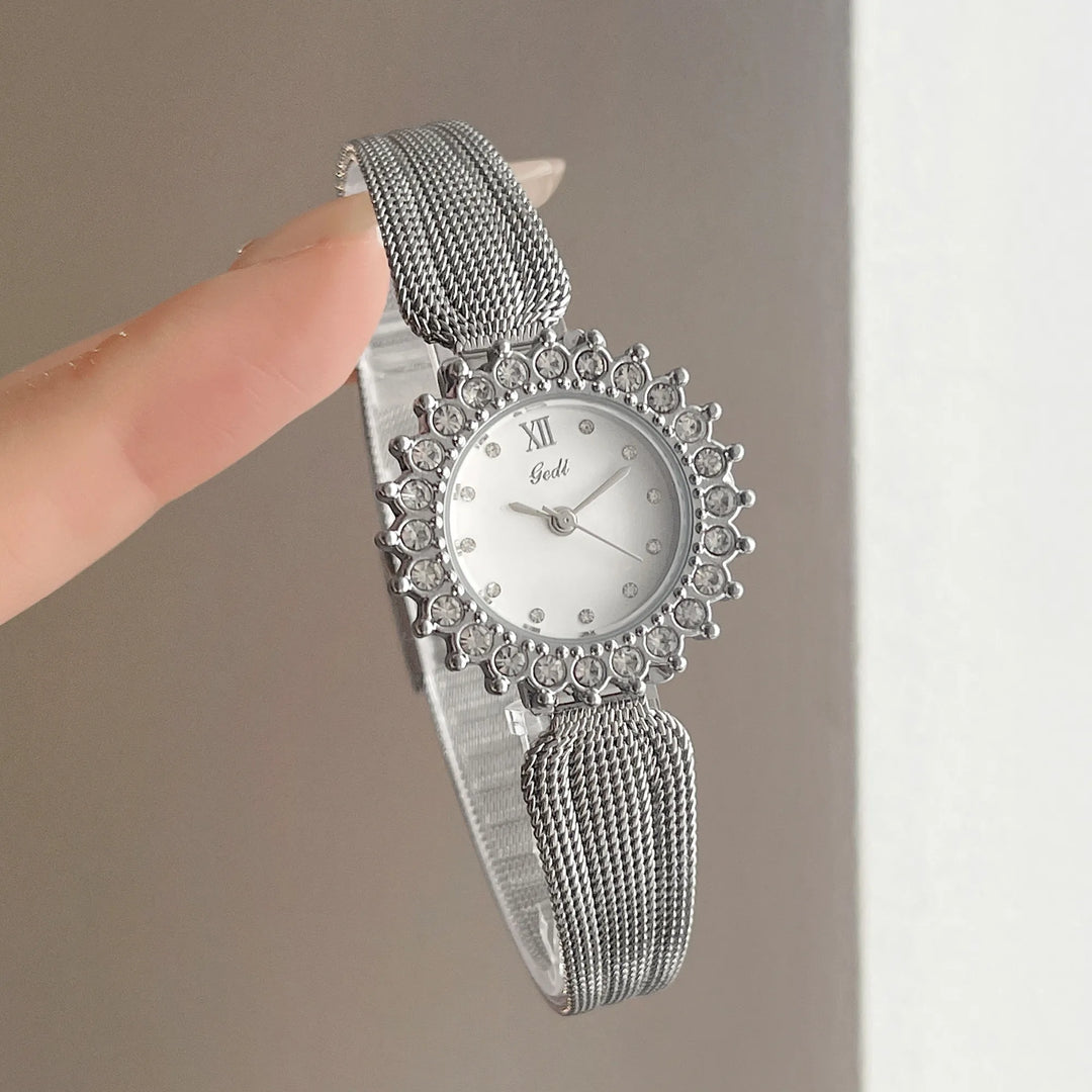 GEDI High-end Luxury Woman Watch Rhinestone Silver Stainless Steel Mesh Belt Quartz Ladies Watches 2026 Reloj Mujer Elegante