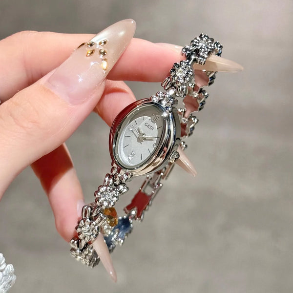 Gedi gold bracelet wrist watch women elegant oval dial diamond embedded quartz ladies watches luxury niche ladies dress watch