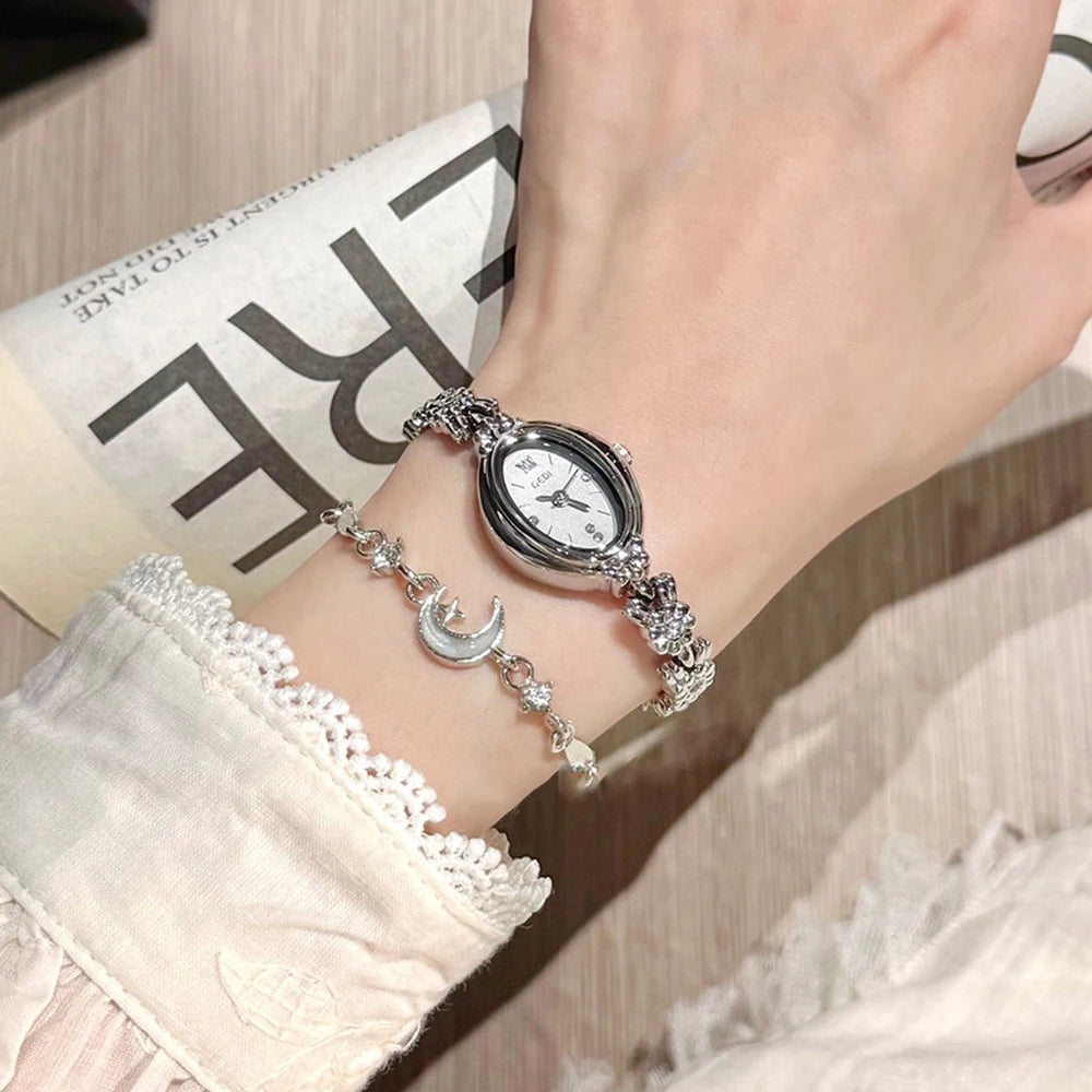 GEDI Gold Bracelet Wrist Watch Women Elegant Oval Dial Diamond-Embedded Quartz Ladies Watches Luxury Niche Ladies Dress Watch
