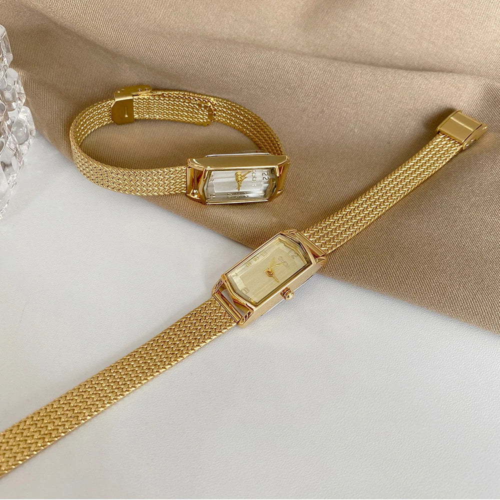 GEDI Vintage Gold Women's Watch Elegant Luxury Rectangular Dial Quartz Ladies Watches Mesh Band 2026 New Female Clocks
