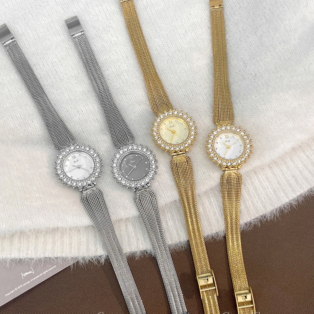 GEDI High-end Luxury Woman Watch Rhinestone Silver Stainless Steel Mesh Belt Quartz Ladies Watches 2026 Reloj Mujer Elegante