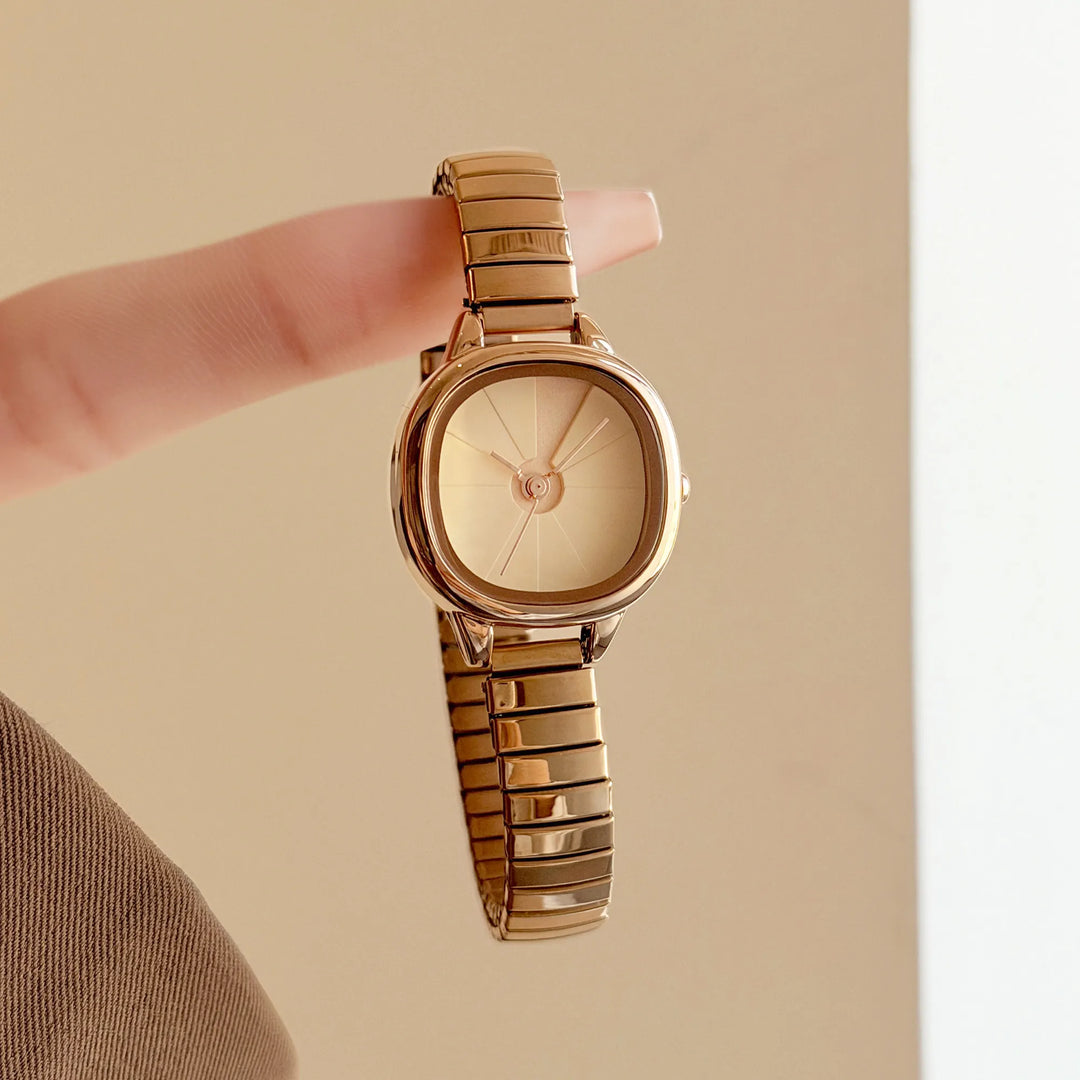 GEDI Elegant Watches for Woman Minimalist Light Blue Small Dial Quartz Ladies Watch Elastic Strap Silver Clock Girlfriend Gift