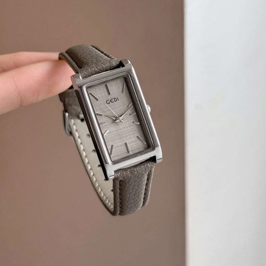 GEDI Rectangle Woman Watch Elegant Vintage Leather Strap Quartz Women's Wristwatch Minimalist Fashion Ladies Watches Daily Wear