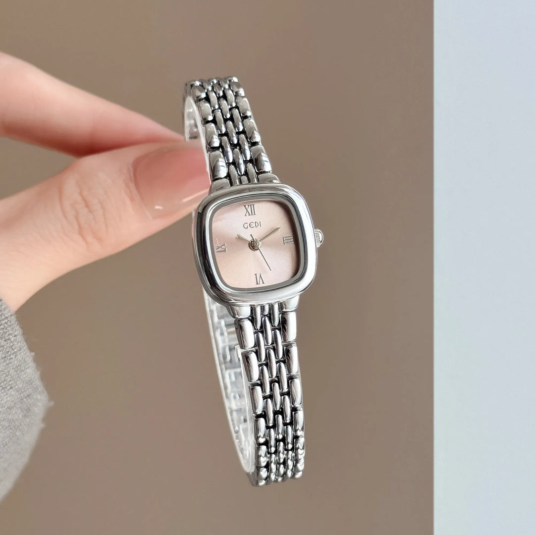 GEDI Vintage Gold Square Women Watch Elegant Small Dial Quartz Women's Wristwatch Silver Bracelet Minimalist Female Clock Gift