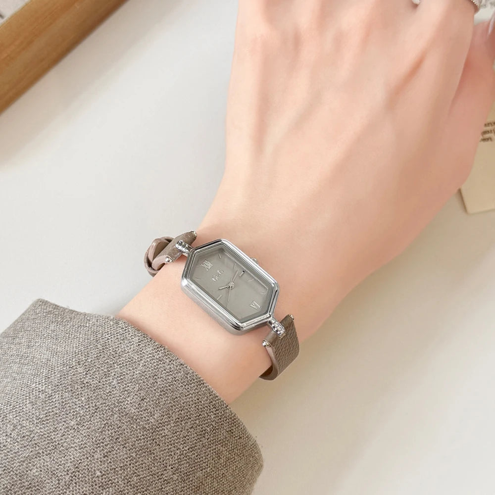 GEDI Vintage Hexagonal Women Watch Fashion Small Dial Quartz Thin Leather Strap Elegant Ladies Casual Dress Watch Reloj De Mujer