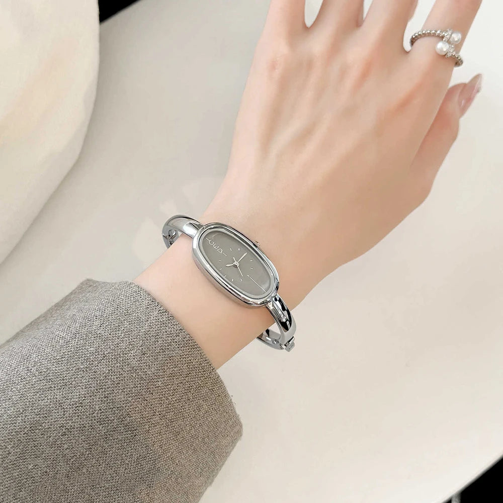 GEDI Women's Watch Minimalist Elegant Oval Dial Quartz Silver Bracelet Wristwatch Clock Female, Girlfriend Birthday Gift