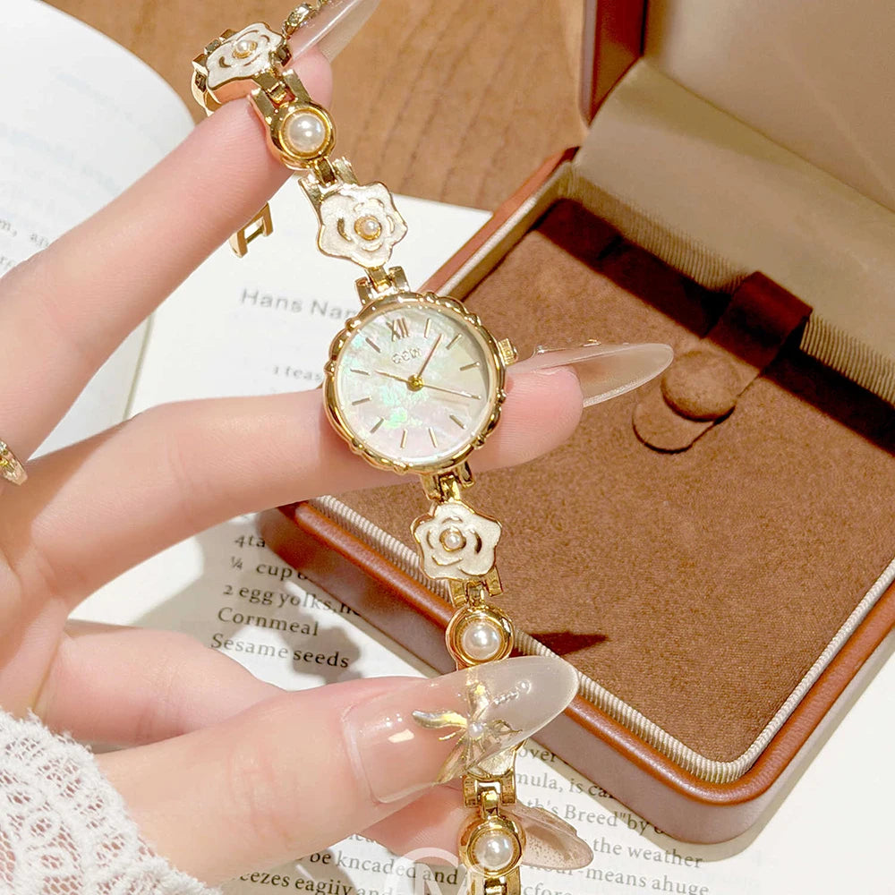 Camellia Flower Watches For Woman GEDI Brands Original Gold Bracelet Elegant Dress Quartz Women's Watches Valentine's Day Gift
