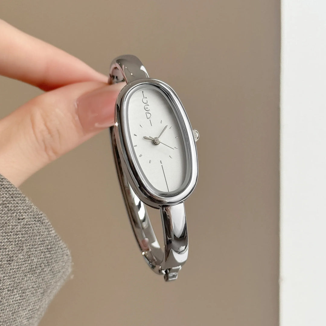 GEDI Women's Watch Minimalist Elegant Oval Dial Quartz Silver Bracelet Wristwatch Clock Female, Girlfriend Birthday Gift