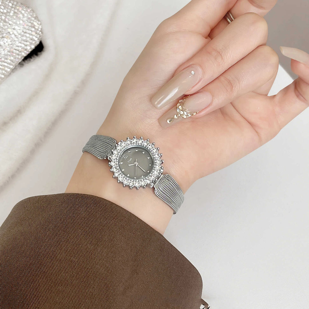 GEDI High-end Luxury Woman Watch Rhinestone Silver Stainless Steel Mesh Belt Quartz Ladies Watches 2026 Reloj Mujer Elegante