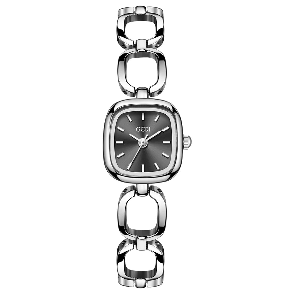 GEDI Women's Watch Elegant Square Red Dial Quartz Watches Chain Bracelet Vintage Minimalist Girls Ladies Small Wristwatch