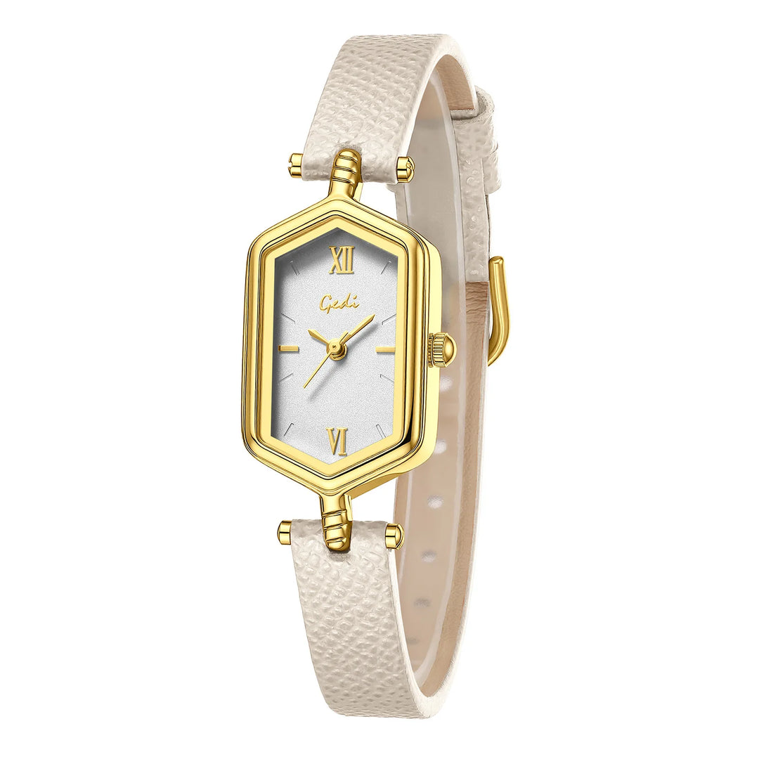 GEDI Vintage Hexagonal Women Watch Fashion Small Dial Quartz Thin Leather Strap Elegant Ladies Casual Dress Watch Reloj De Mujer