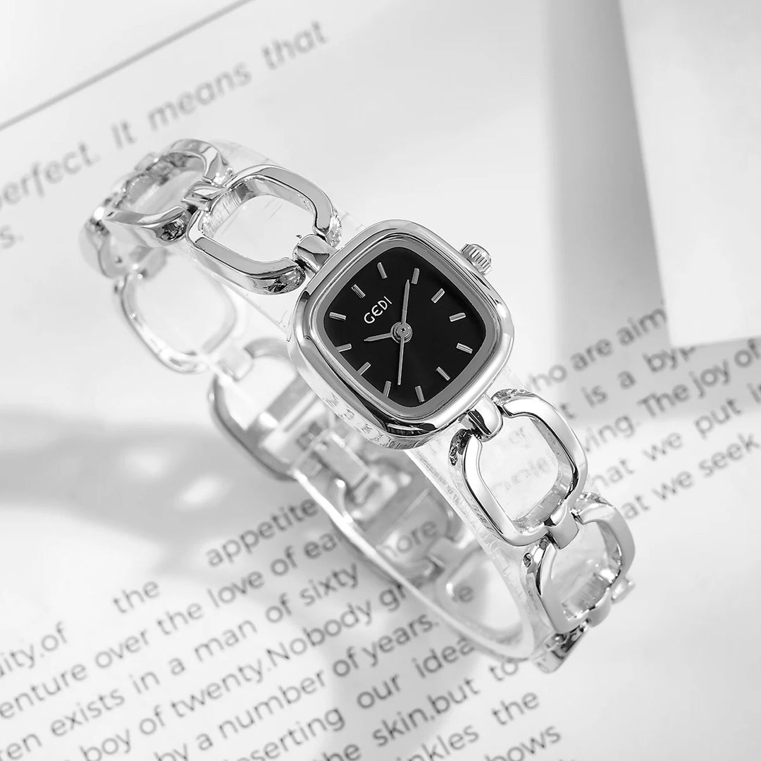 GEDI Women's Watch Elegant Square Red Dial Quartz Watches Chain Bracelet Vintage Minimalist Girls Ladies Small Wristwatch