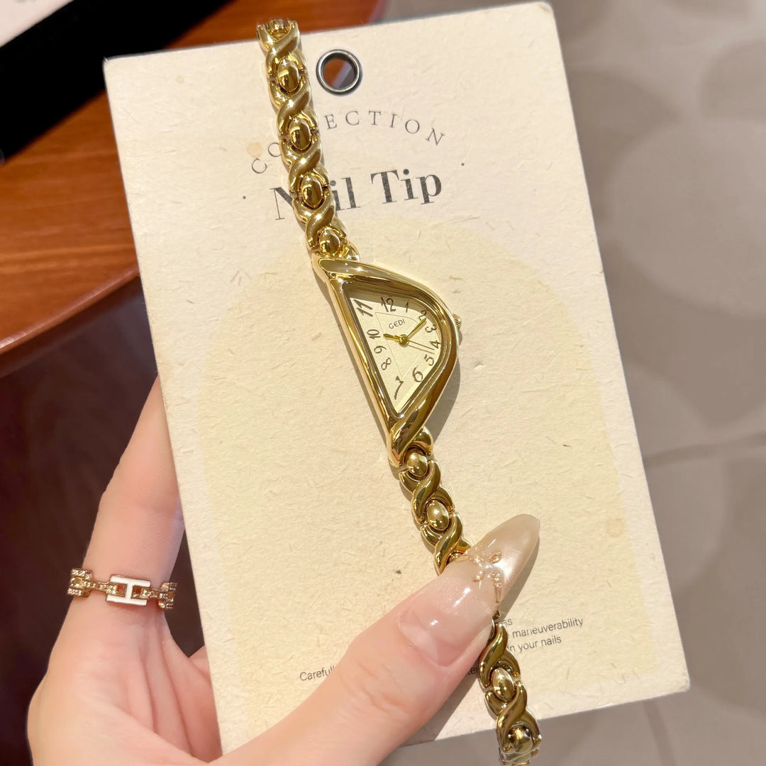 GEDI Unique Irregular Triangle Wrist Watch Women Fashion Creative Bracelet Quartz Watches Dress Lady Female Clock Silver Gold