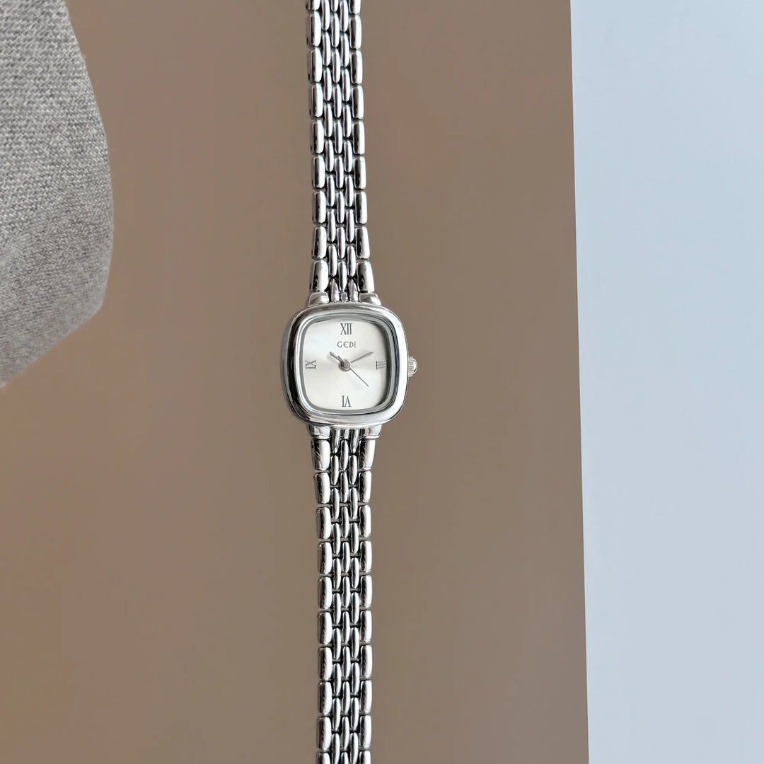 GEDI Vintage Gold Square Women Watch Elegant Small Dial Quartz Women's Wristwatch Silver Bracelet Minimalist Female Clock Gift