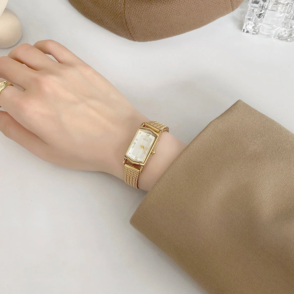 GEDI Vintage Gold Women's Watch Elegant Luxury Rectangular Dial Quartz Ladies Watches Mesh Band 2026 New Female Clocks
