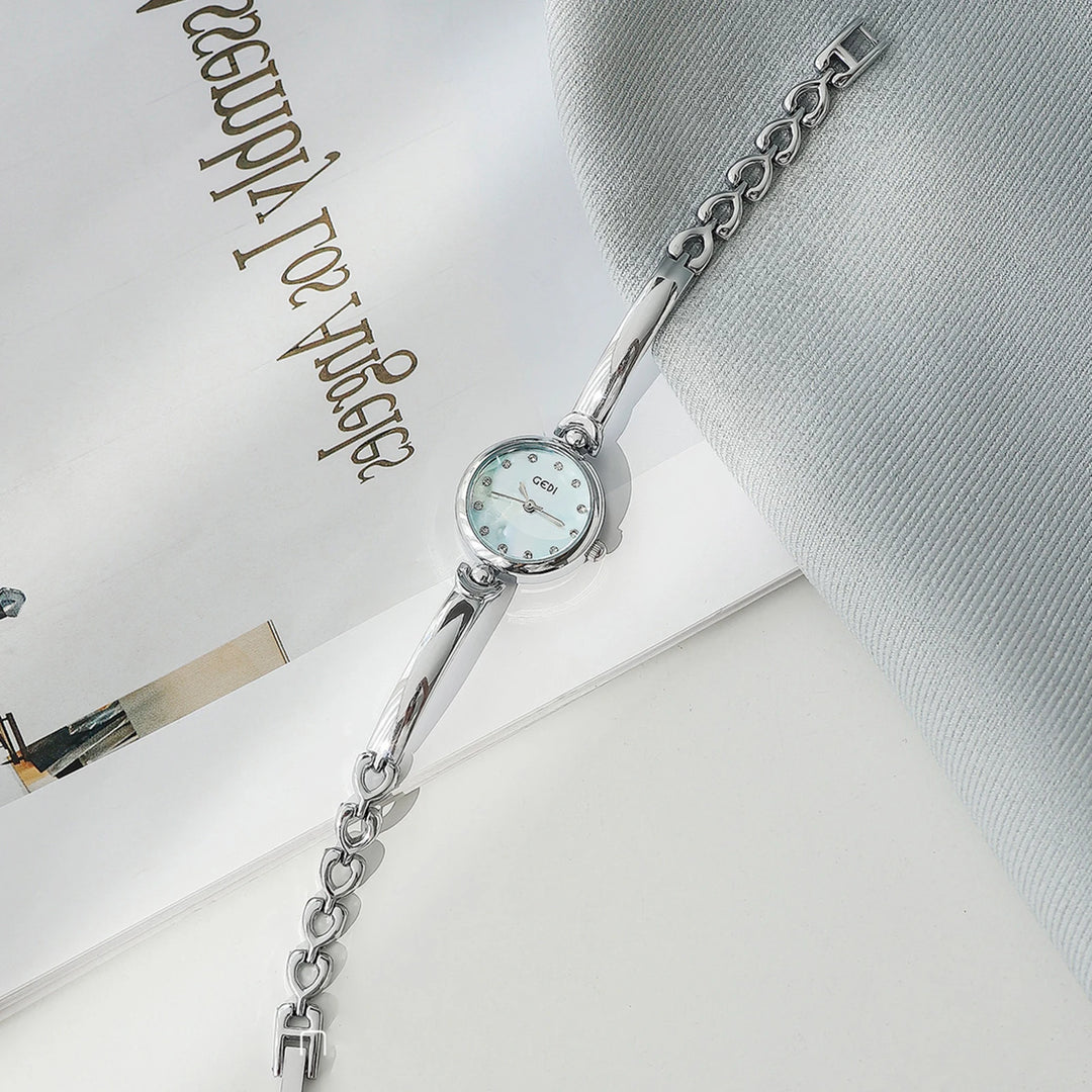 GEDI Women's Bracelet Watch Silver Quartz Wristwatch Fashion Casual Ladies Small Watches Waterproof Elegant Female Clock Gift