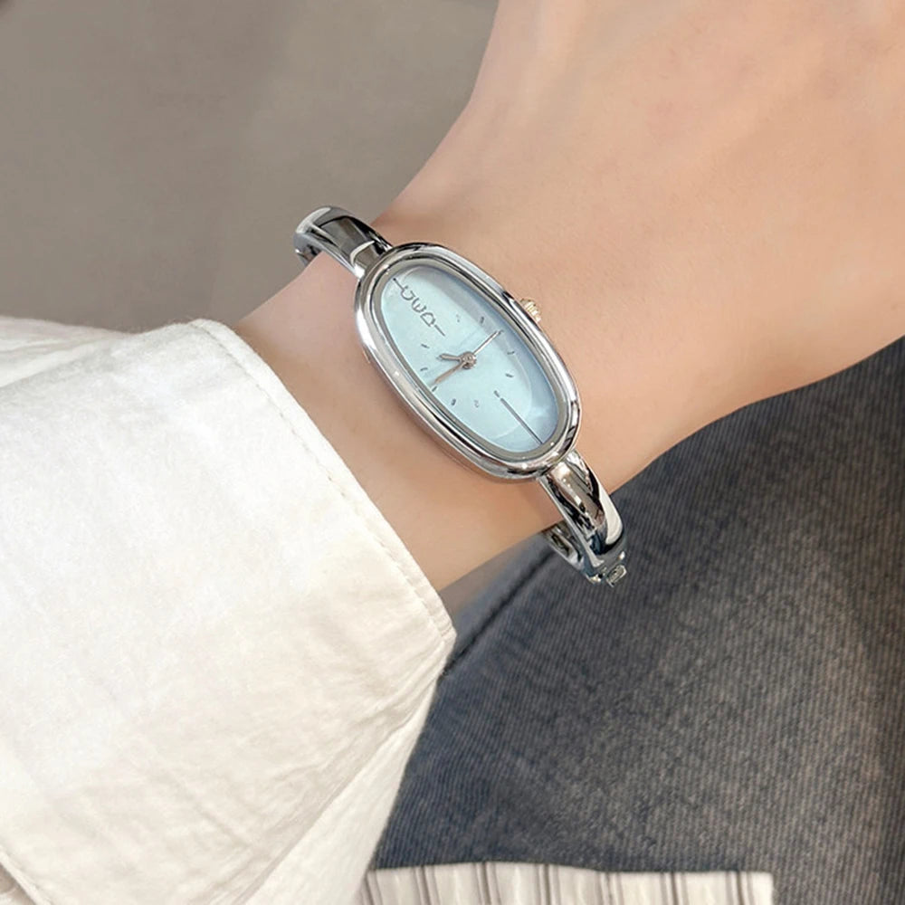 GEDI Women's Watch Minimalist Elegant Oval Dial Quartz Silver Bracelet Wristwatch Clock Female, Girlfriend Birthday Gift