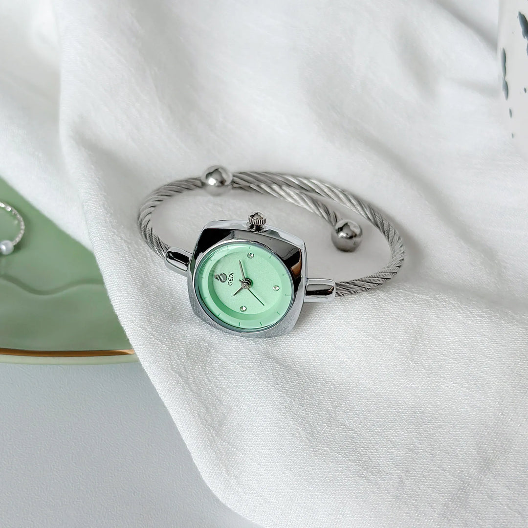 GEDI Luxury Watches For Woman Light Blue Dial Stainless Steel Twisted Bangle Wristwatch Elegant Ladies Silver Bracelet Watch