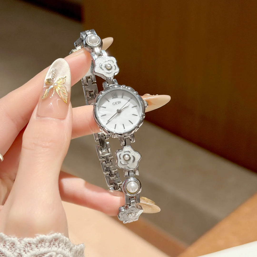 Camellia Flower Watches For Woman GEDI Brands Original Gold Bracelet Elegant Dress Quartz Women's Watches Valentine's Day Gift
