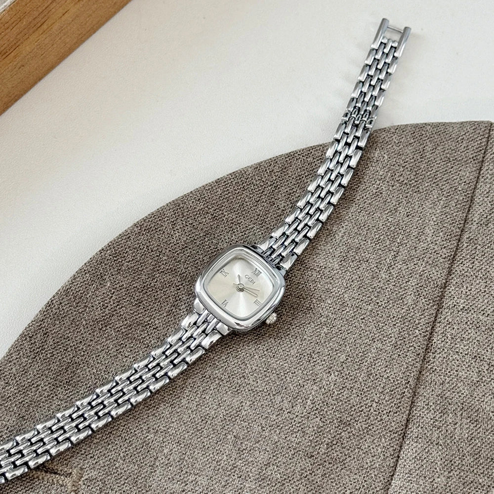 GEDI Vintage Gold Square Women Watch Elegant Small Dial Quartz Women's Wristwatch Silver Bracelet Minimalist Female Clock Gift