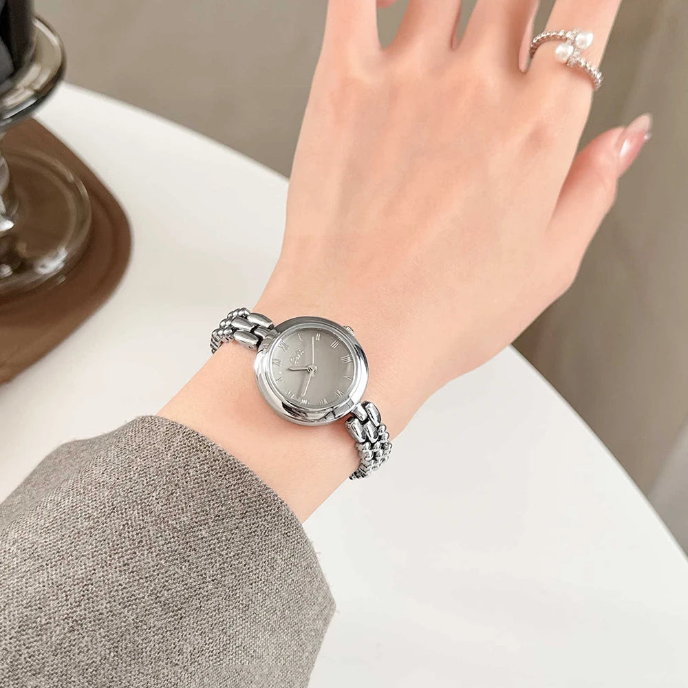 GEDI Vintage Watches for Woman Silver Beaded Bracelet Elegant Small Dial Quartz Ladies Watch Dainty Female Daily Accessory Clock