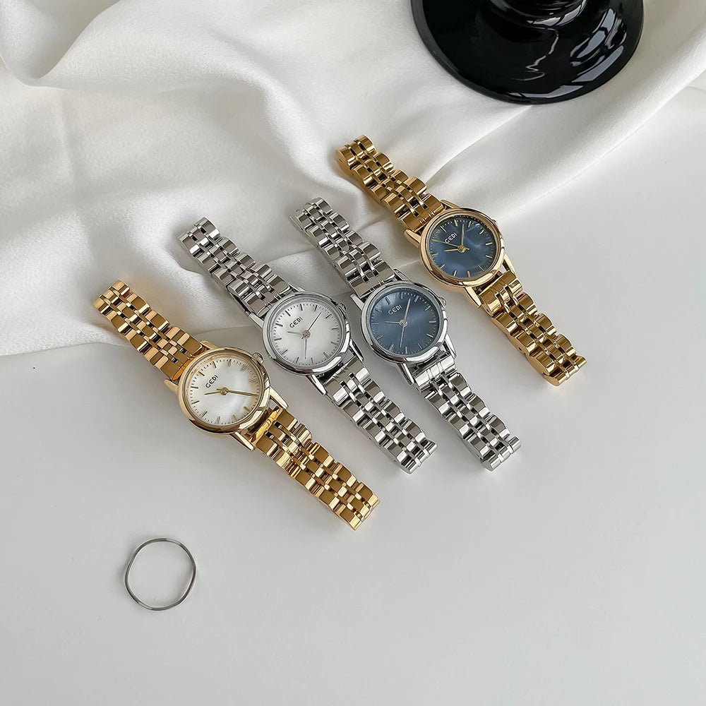 Gedi Watches Woman Stainless Steel Simple Fashion Quartz Watch Ladies Minimalist Wristwatch Silver Clock Valentine's Day Gift
