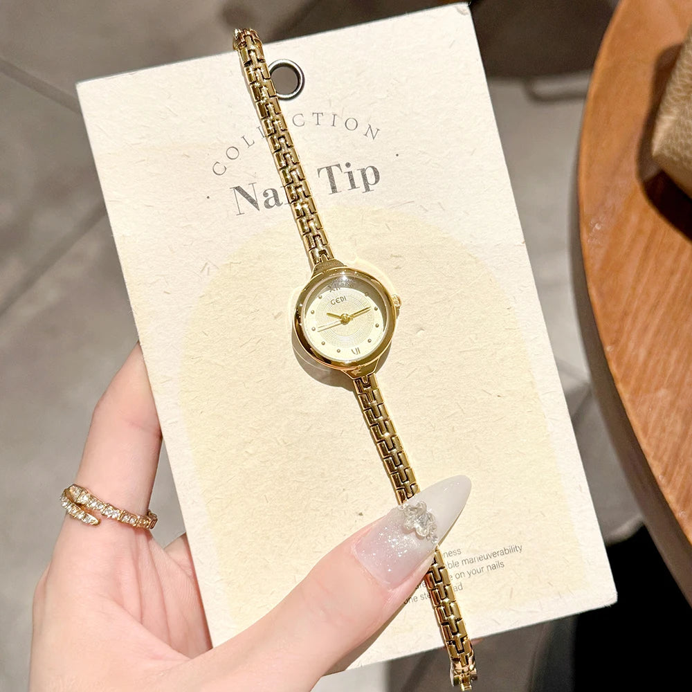 GEDI Luxury Gold Women's Watches Small Round Dial Quartz Wristwatch Elegant Bracelet Chain Ladies Dress Watch Clock Gift