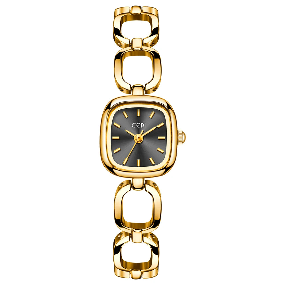 GEDI Women's Watch Elegant Square Red Dial Quartz Watches Chain Bracelet Vintage Minimalist Girls Ladies Small Wristwatch
