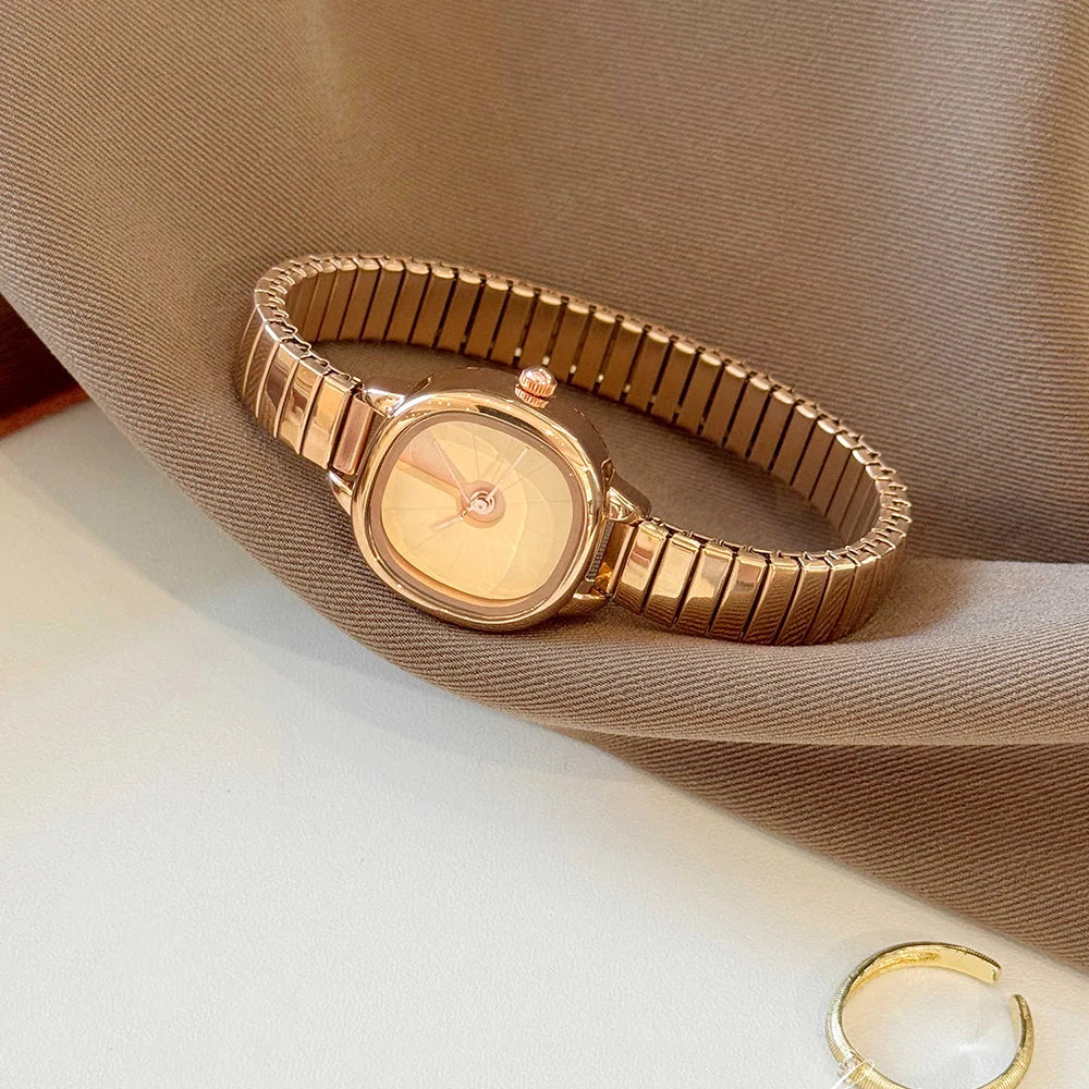 GEDI Elegant Watches for Woman Minimalist Light Blue Small Dial Quartz Ladies Watch Elastic Strap Silver Clock Girlfriend Gift