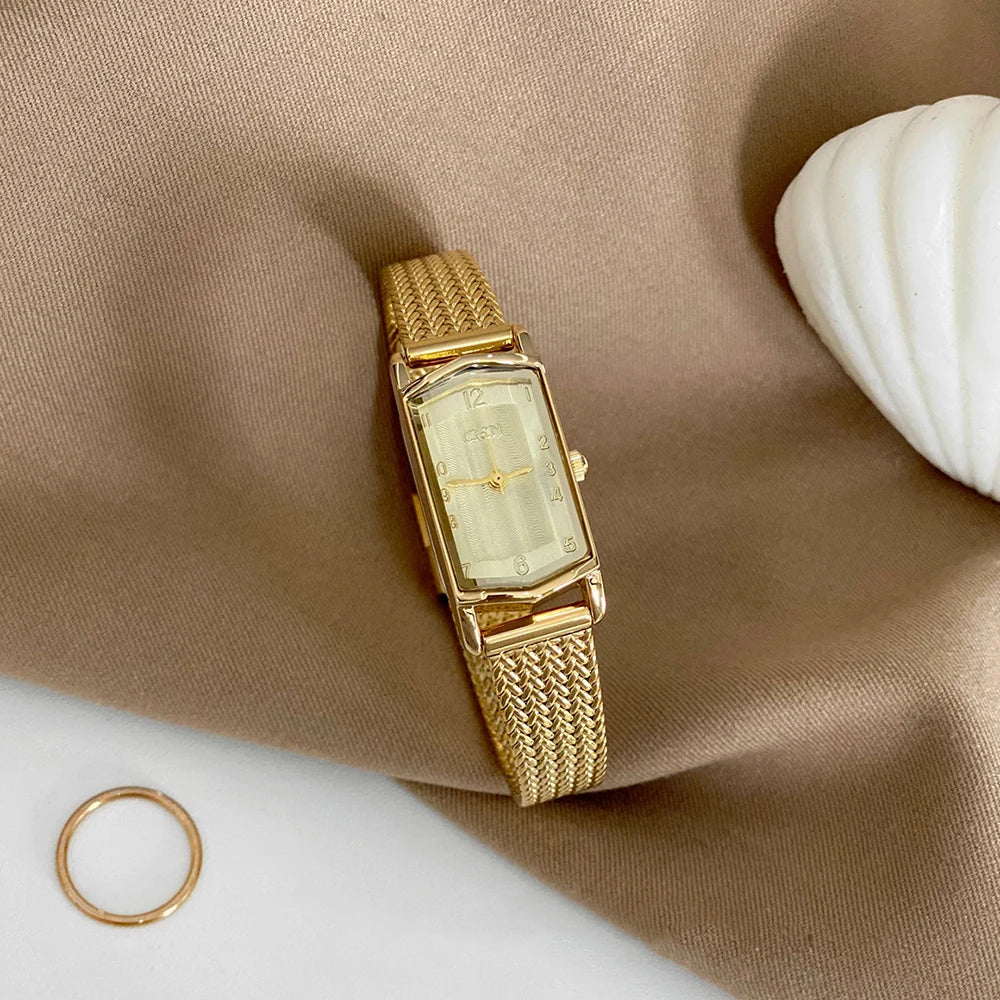 GEDI Vintage Gold Women's Watch Elegant Luxury Rectangular Dial Quartz Ladies Watches Mesh Band 2026 New Female Clocks