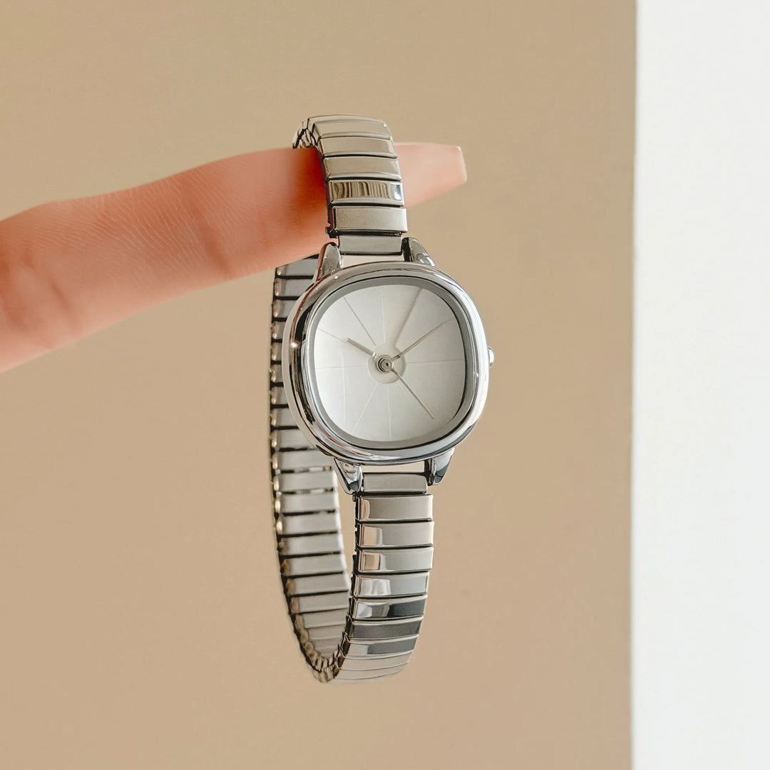 GEDI Elegant Watches for Woman Minimalist Light Blue Small Dial Quartz Ladies Watch Elastic Strap Silver Clock Girlfriend Gift