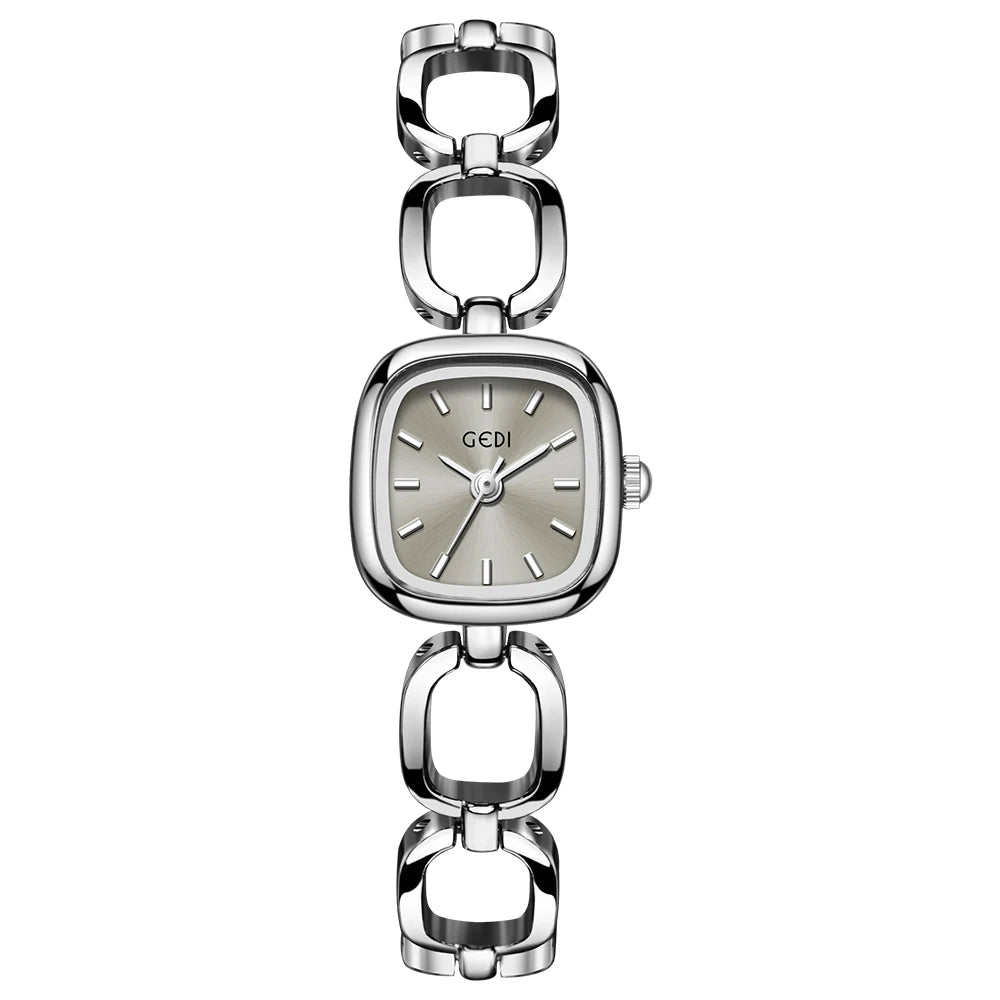 GEDI Women's Watch Elegant Square Red Dial Quartz Watches Chain Bracelet Vintage Minimalist Girls Ladies Small Wristwatch