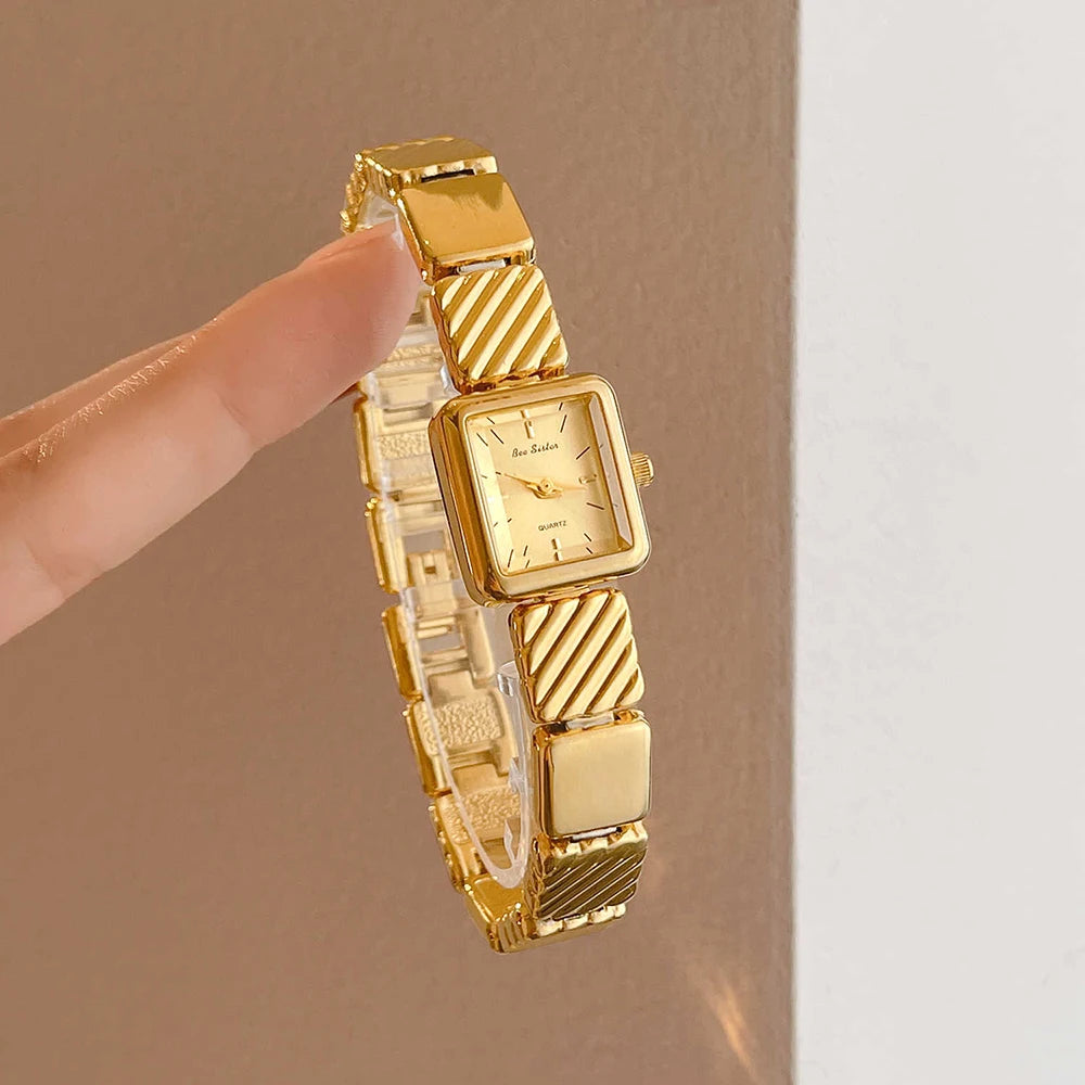 GEDI Luxury Gold Square Women's Watch Elegant Retro Ladies Watches Daily Wear Fashion Simple Quartz Wristwatches Clock Gift