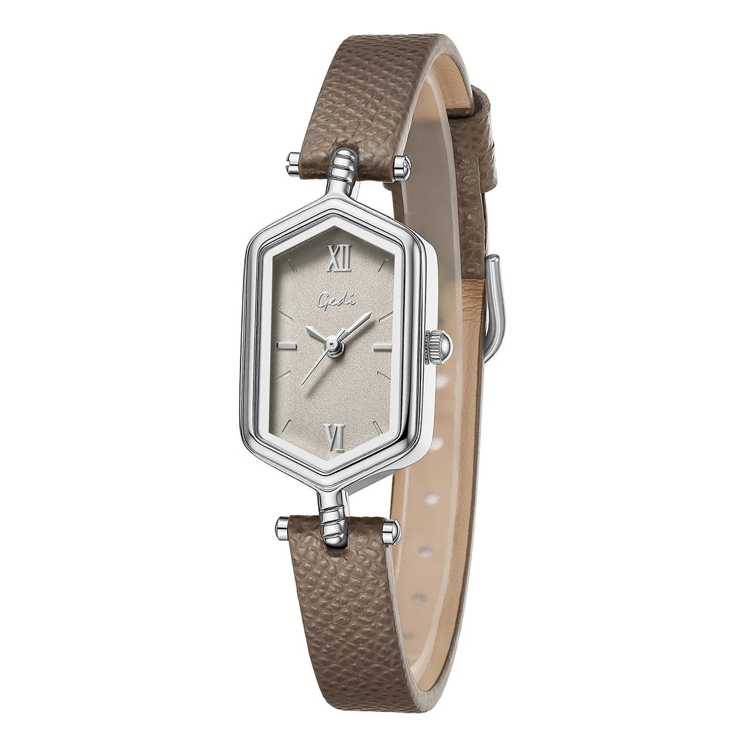 GEDI Vintage Hexagonal Women Watch Fashion Small Dial Quartz Thin Leather Strap Elegant Ladies Casual Dress Watch Reloj De Mujer