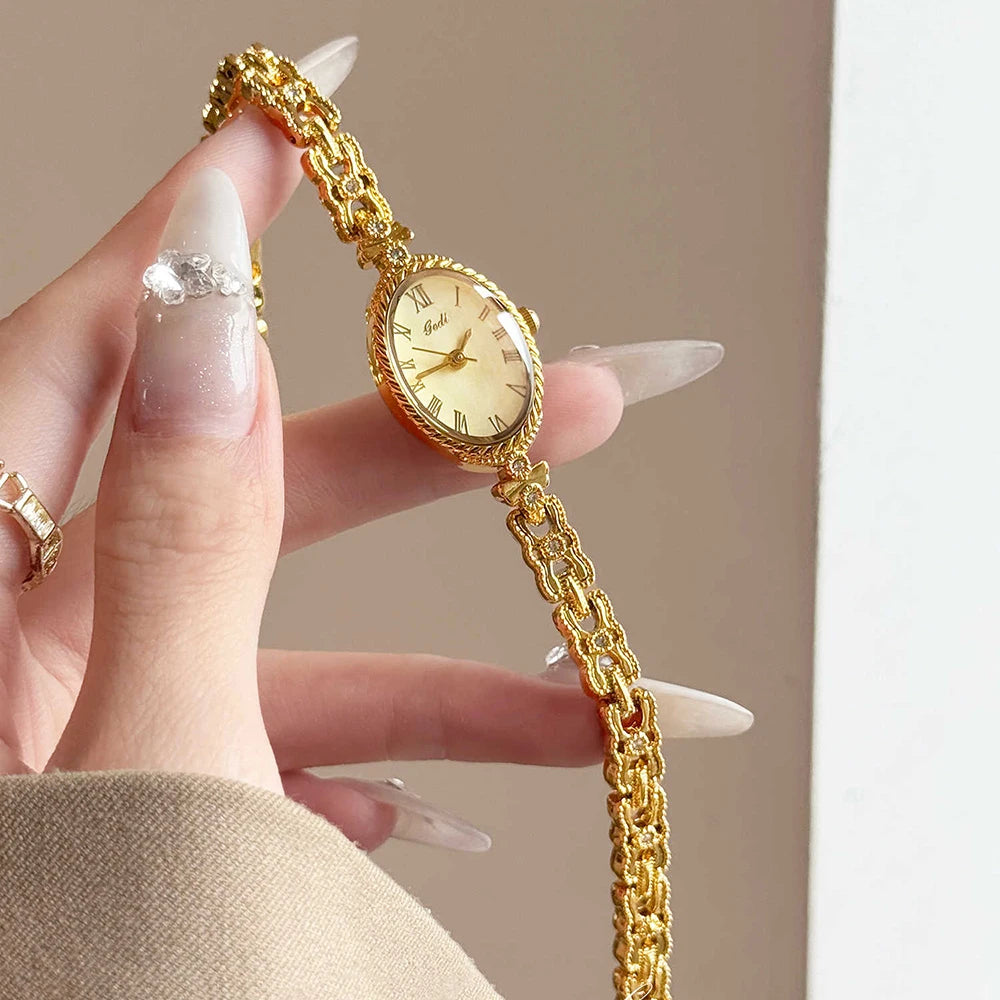 GEDI Gold Watch Elegant 2026 Wristwatches Oval Dial Exquisite Quartz Fashion Watches for Women Retro Luxury Gold Bracelet Clock