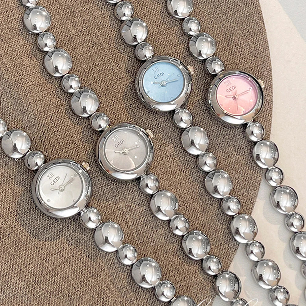 Women's Watch GEDI, Minimalist Small Round Dial Quartz Wristwatch, Silver Bracelet Clock, Ladies Watches Valentine's Day Gift