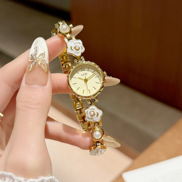 Camellia flower watches for woman gedi brands original gold bracelet elegant dress quartz women's watches valentine's day gift