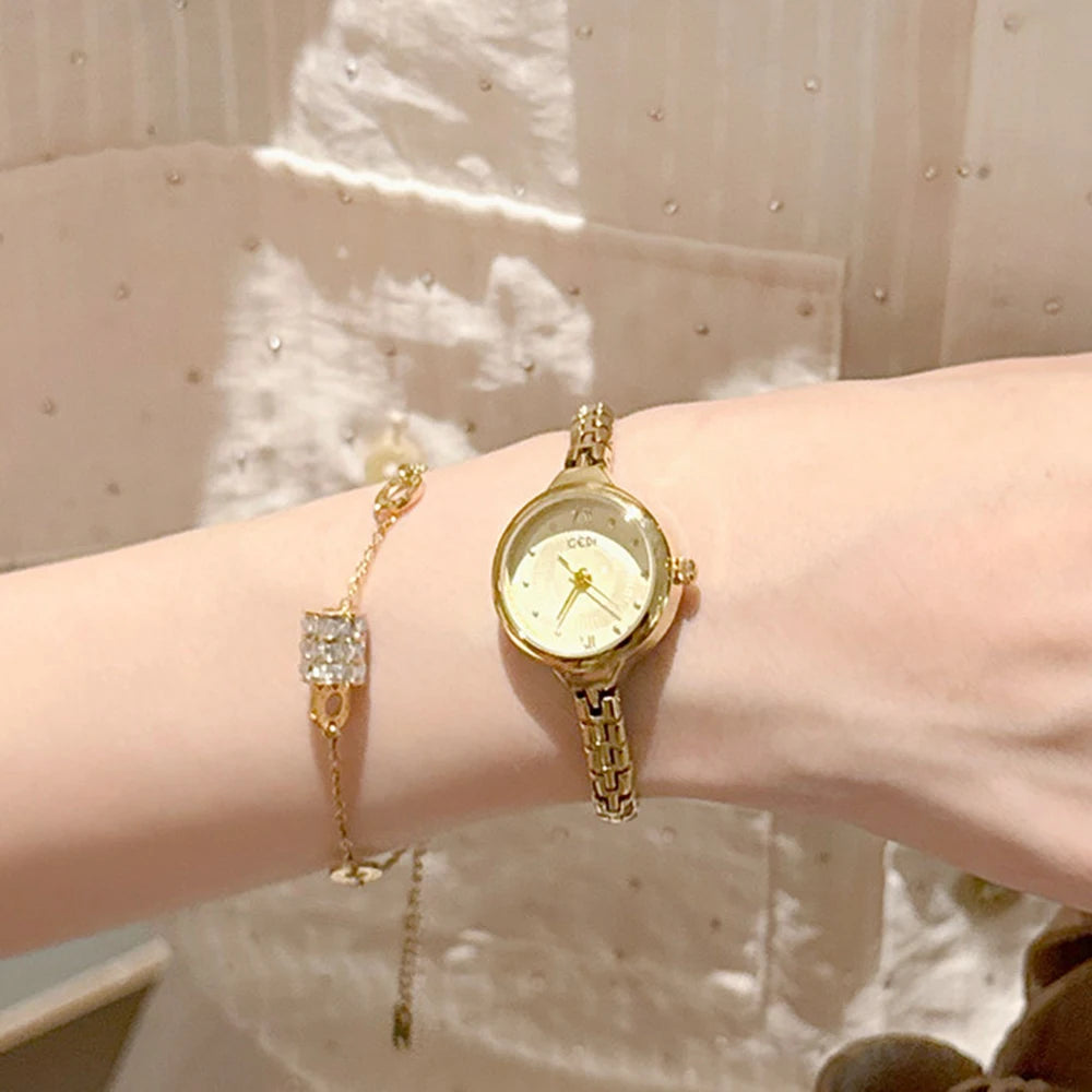 GEDI Luxury Gold Women's Watches Small Round Dial Quartz Wristwatch Elegant Bracelet Chain Ladies Dress Watch Clock Gift