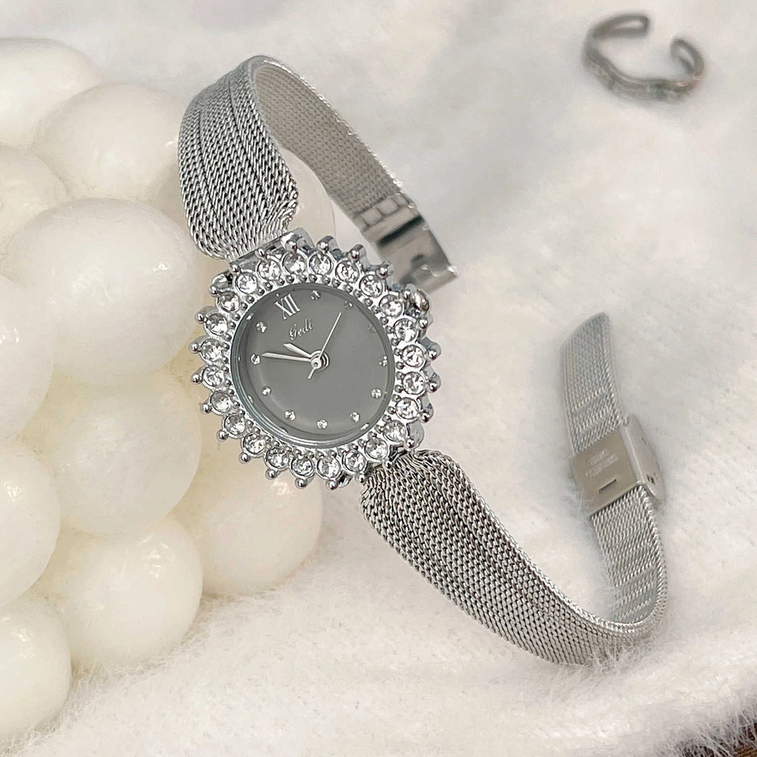 GEDI High-end Luxury Woman Watch Rhinestone Silver Stainless Steel Mesh Belt Quartz Ladies Watches 2026 Reloj Mujer Elegante