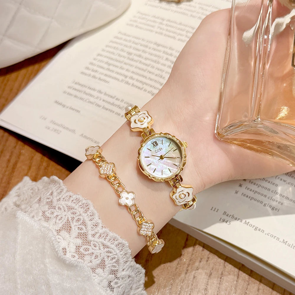 Camellia Flower Watches For Woman GEDI Brands Original Gold Bracelet Elegant Dress Quartz Women's Watches Valentine's Day Gift