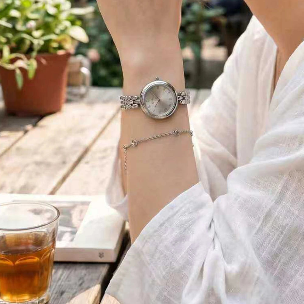 GEDI Vintage Watches for Woman Silver Beaded Bracelet Elegant Small Dial Quartz Ladies Watch Dainty Female Daily Accessory Clock