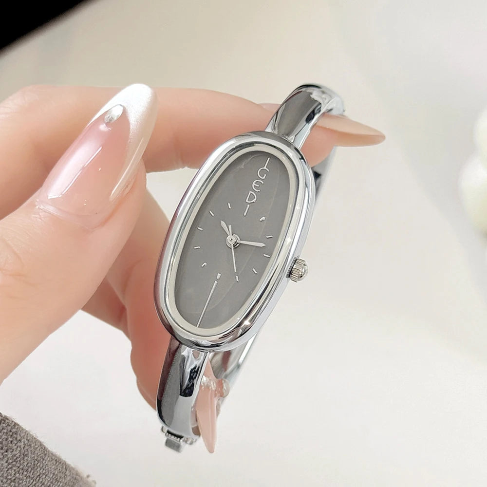 GEDI Women's Watch Minimalist Elegant Oval Dial Quartz Silver Bracelet Wristwatch Clock Female, Girlfriend Birthday Gift