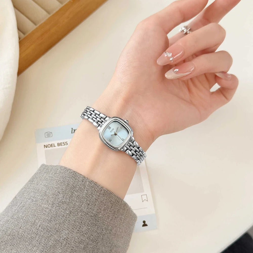 GEDI Vintage Gold Square Women Watch Elegant Small Dial Quartz Women's Wristwatch Silver Bracelet Minimalist Female Clock Gift