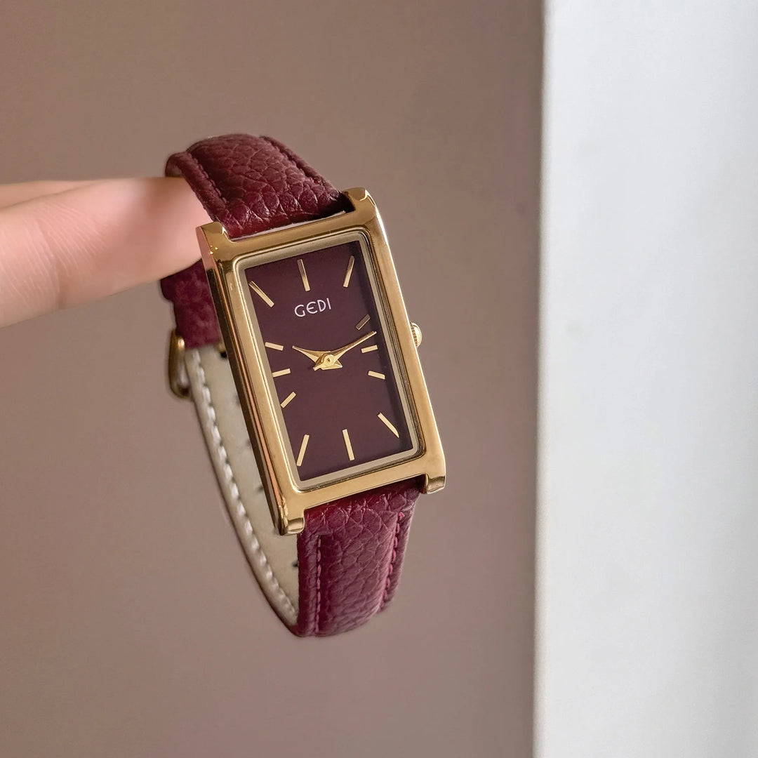 GEDI Rectangle Woman Watch Elegant Vintage Leather Strap Quartz Women's Wristwatch Minimalist Fashion Ladies Watches Daily Wear