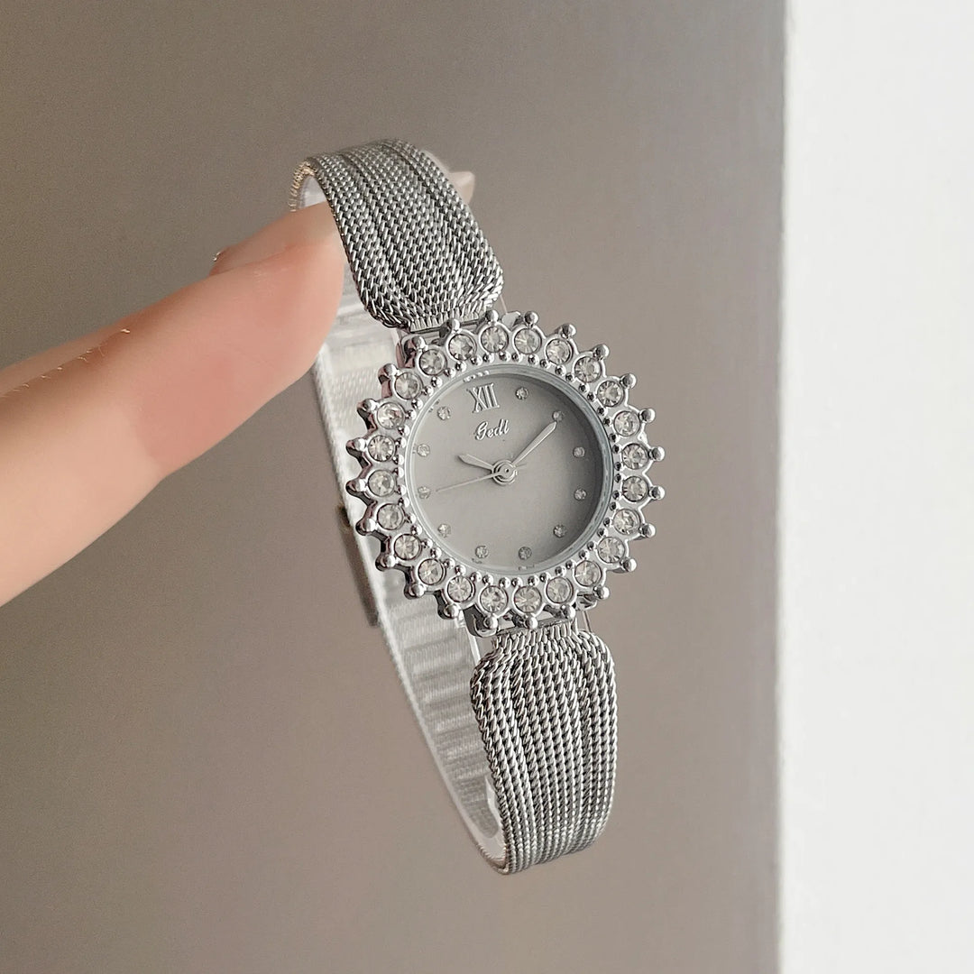 GEDI High-end Luxury Woman Watch Rhinestone Silver Stainless Steel Mesh Belt Quartz Ladies Watches 2026 Reloj Mujer Elegante