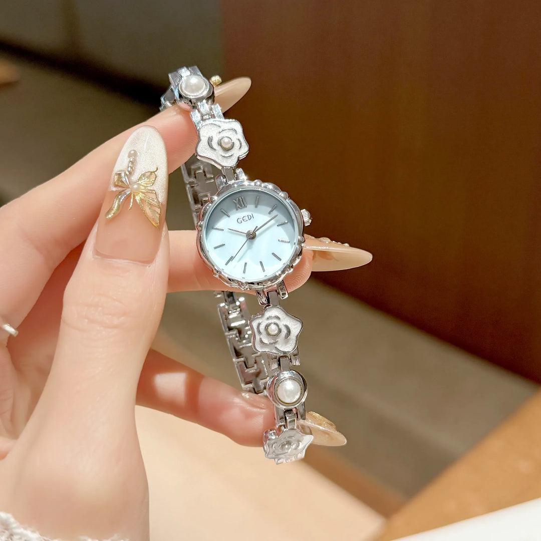 Camellia Flower Watches For Woman GEDI Brands Original Gold Bracelet Elegant Dress Quartz Women's Watches Valentine's Day Gift
