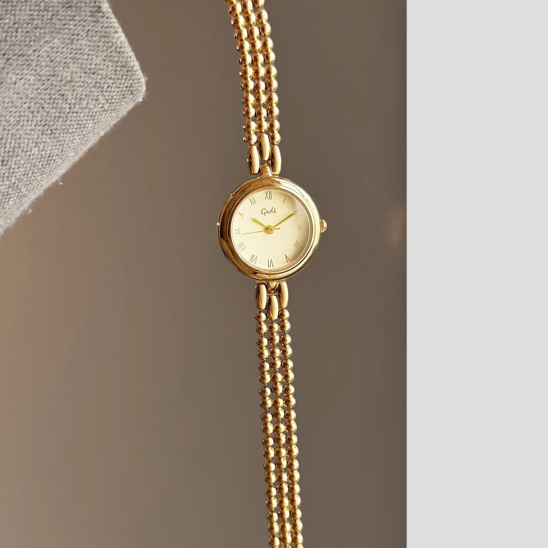 GEDI Vintage Watches for Woman Silver Beaded Bracelet Elegant Small Dial Quartz Ladies Watch Dainty Female Daily Accessory Clock