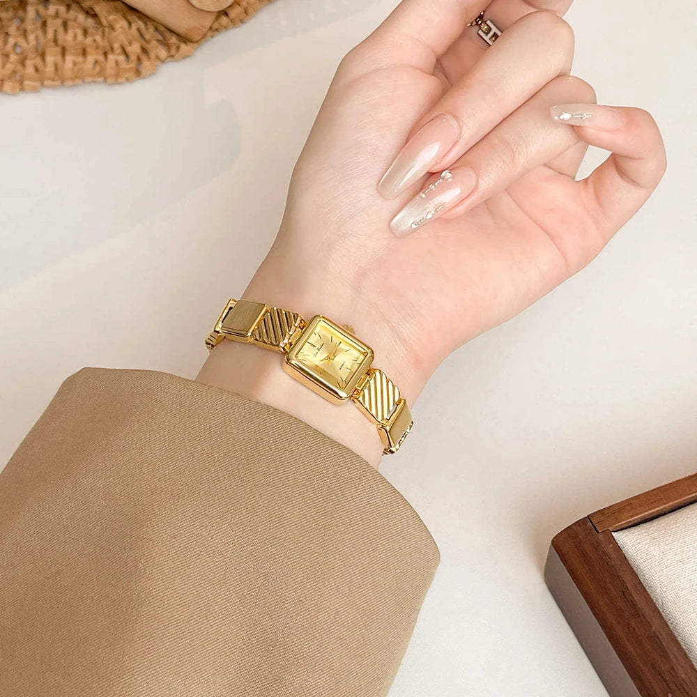 GEDI Luxury Gold Square Women's Watch Elegant Retro Ladies Watches Daily Wear Fashion Simple Quartz Wristwatches Clock Gift